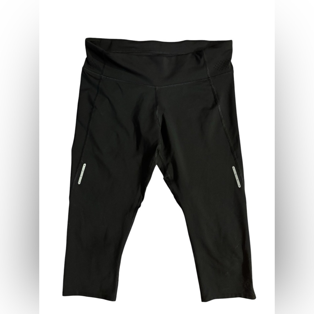 Champion Women XL Black Capri Mesh Section Legging Workout Active Zip Pocket